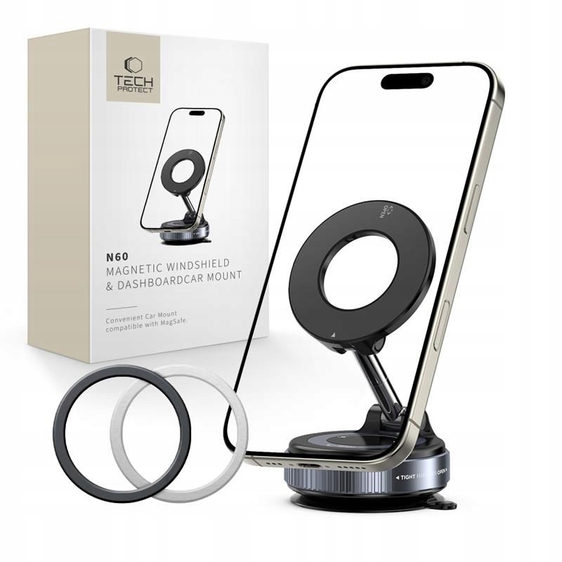TECH-PROTECT N60 MAGNETIC MAGSAFE WINDSHIELD & DASHBOARD CAR MOUNT BLACK – Nowoczesny uchwyt samochodowy