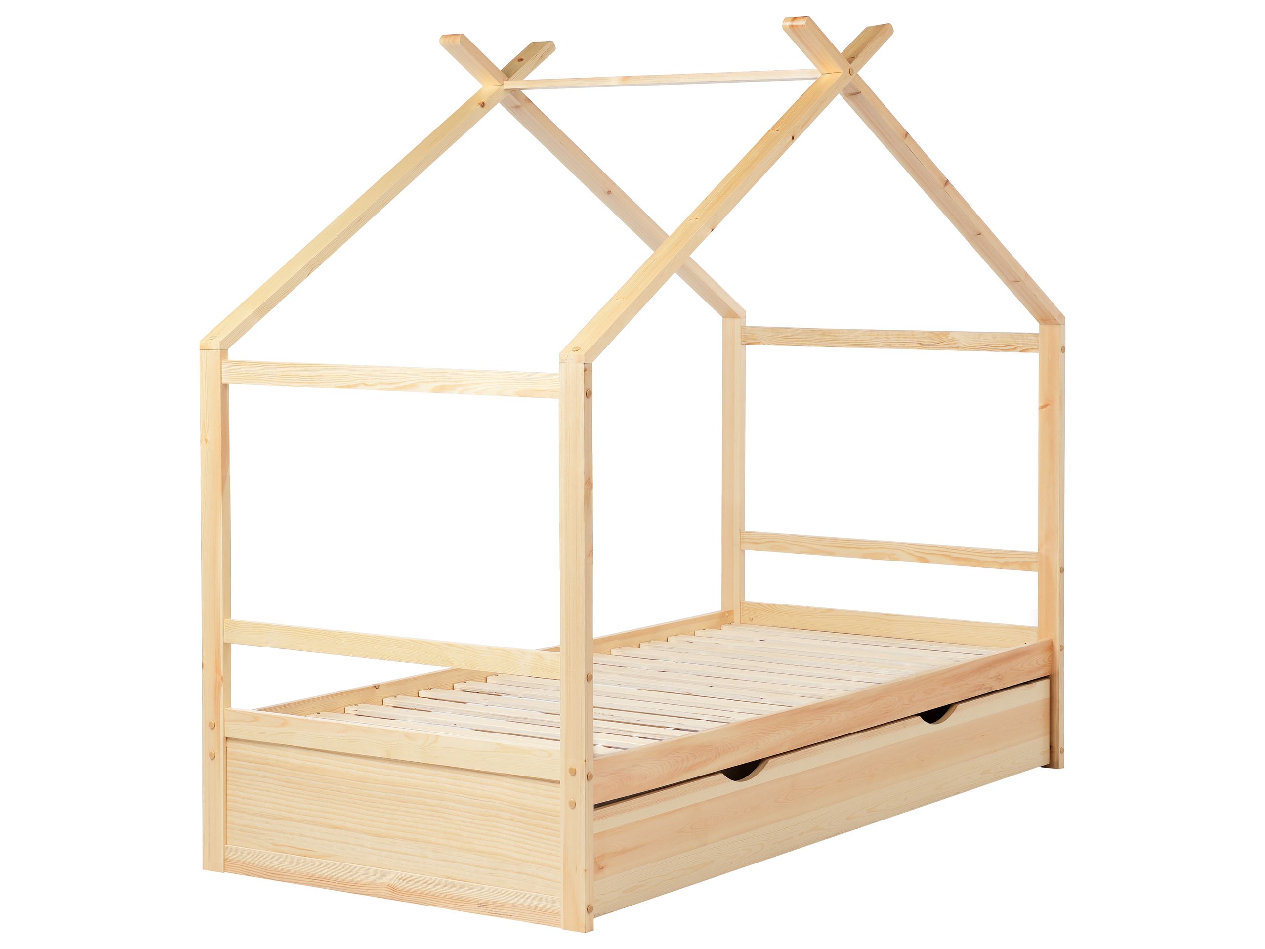 Łóżko dziecięce Domek Drewno sosnowe ORGEVAL 90 x 200 cm ze schowkiem Jasnobrązowy – Idealne miejsce do snu dla Twojego dziecka