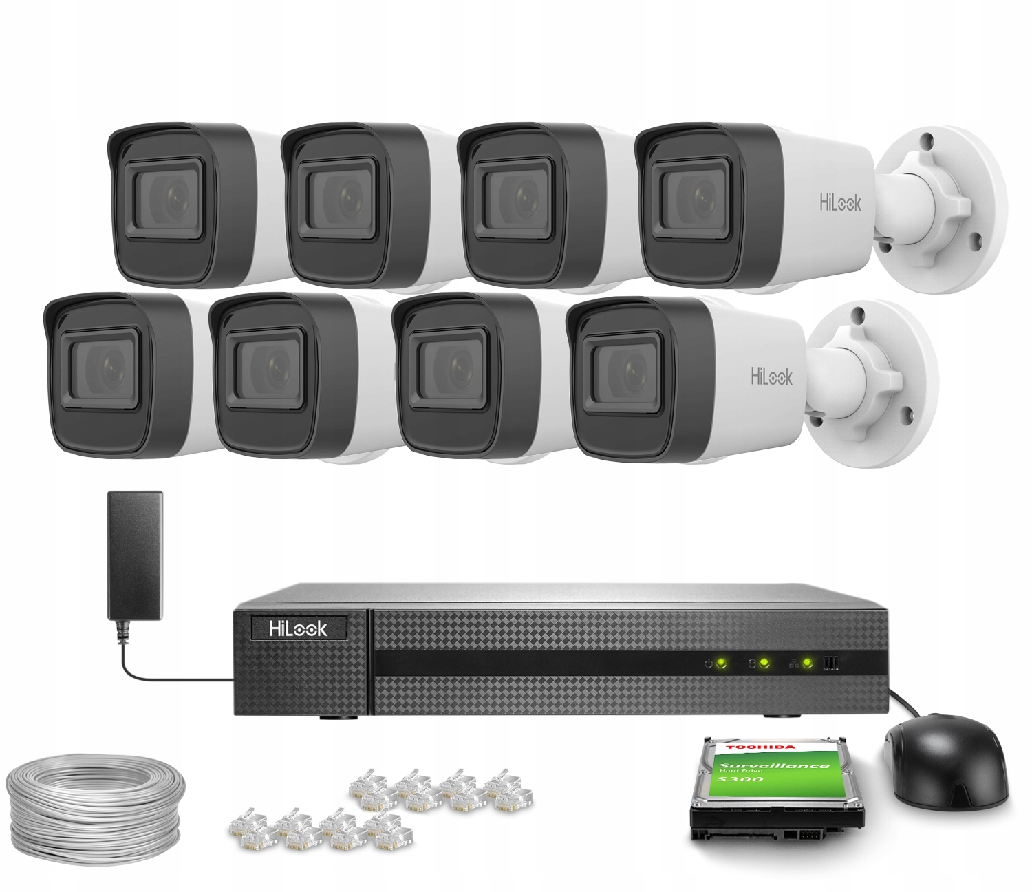 Zestaw do monitoringu 8x IPCAM-B2-P Full HD, PoE, IR 20m, HiLook Hikvision – Kompleksowe rozwiązanie do nadzoru