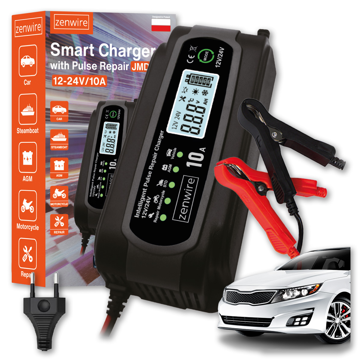 Prostownik Ładowarka Akumulatorów Samochodowy z Funkcją Naprawy 12V 24V 10A JMD-10 – Nowoczesne rozwiązanie dla Twojego pojazdu