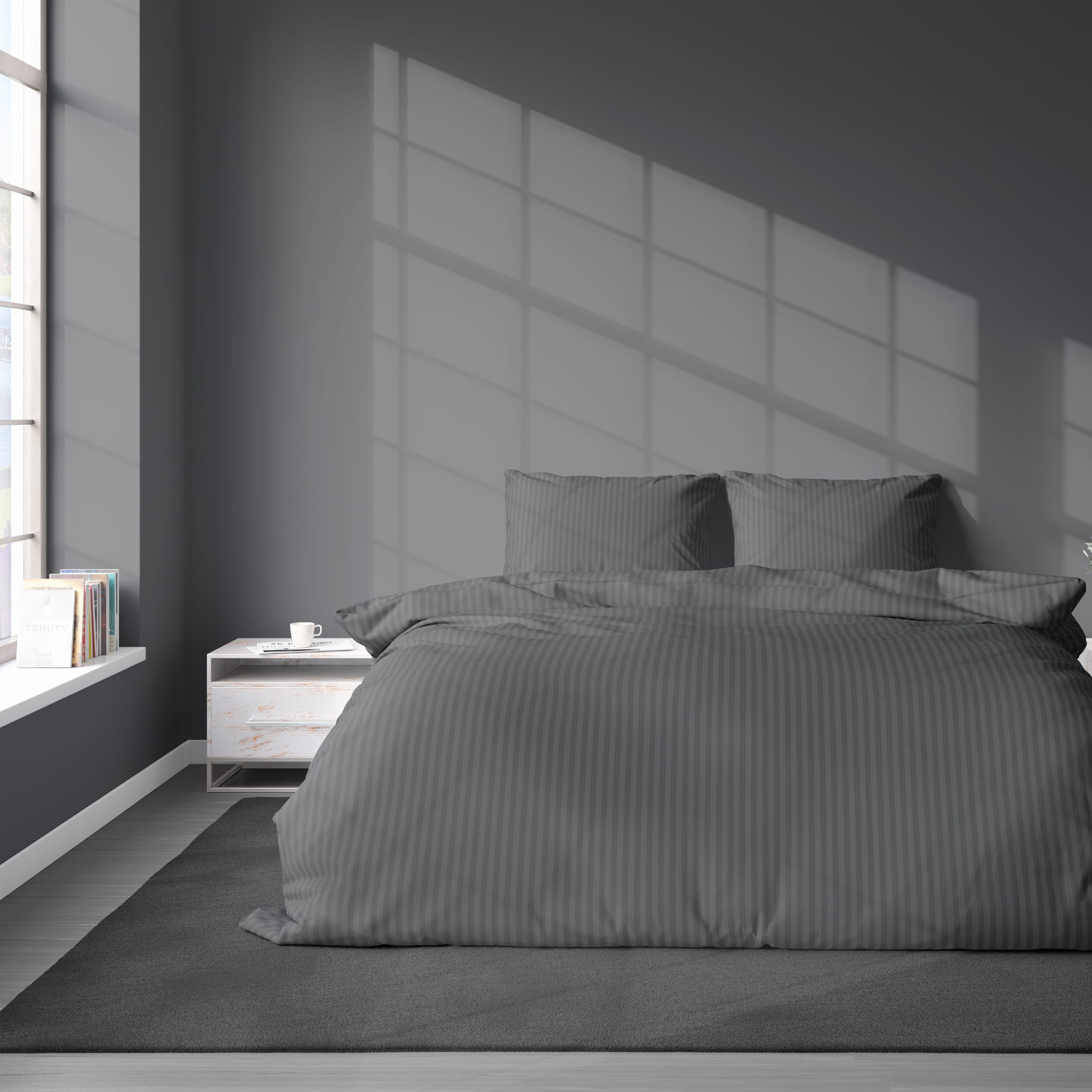 Pościel satyna bawełniana ciemnoszara 180x200 Pure Detexpol – Elegancja i komfort w Twojej sypialni