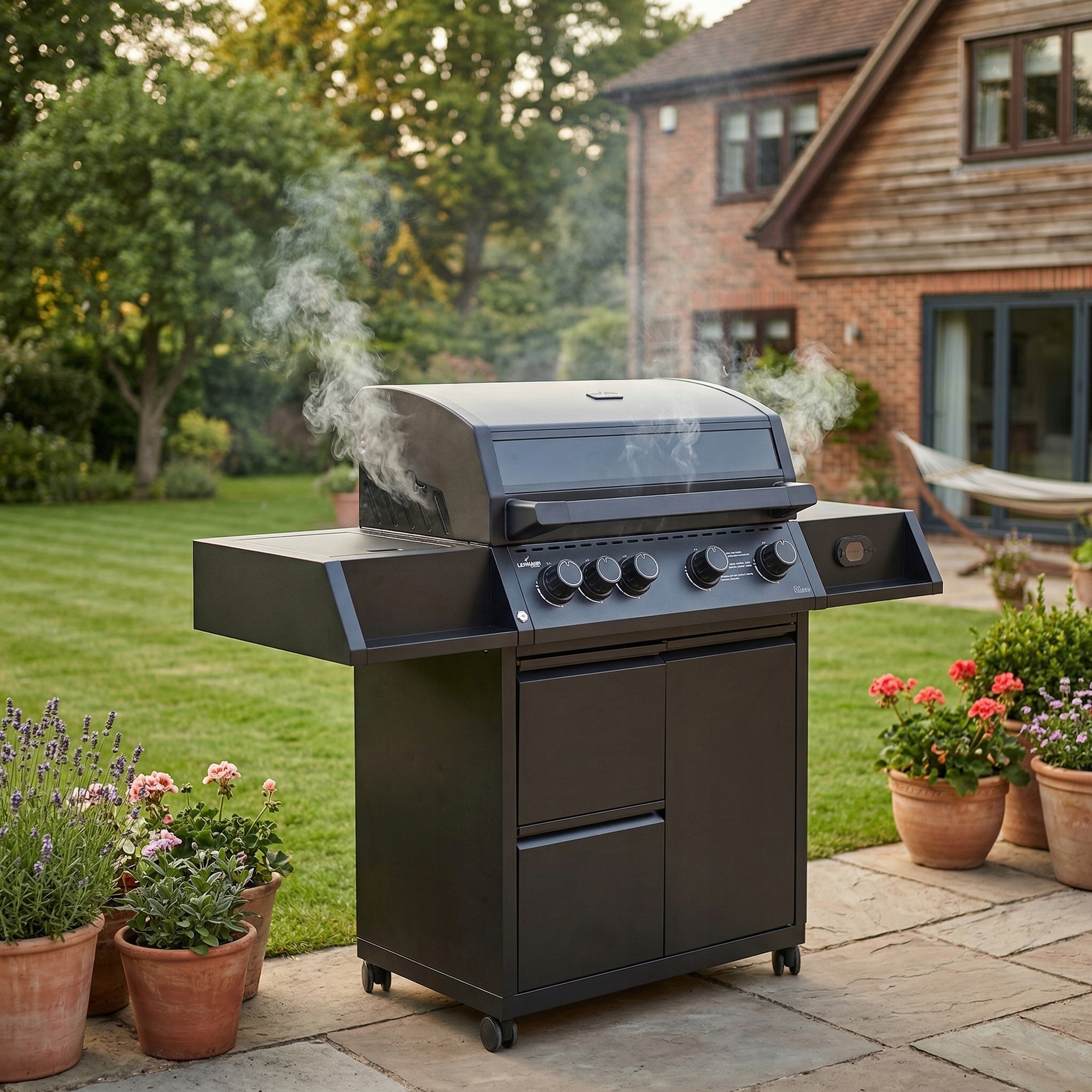 Grill gazowy Ogrodowy ŻELIWNY LEHMANN 4+1 premium 17,2 kW + szafka na butlę Stan opakowania oryginalne
