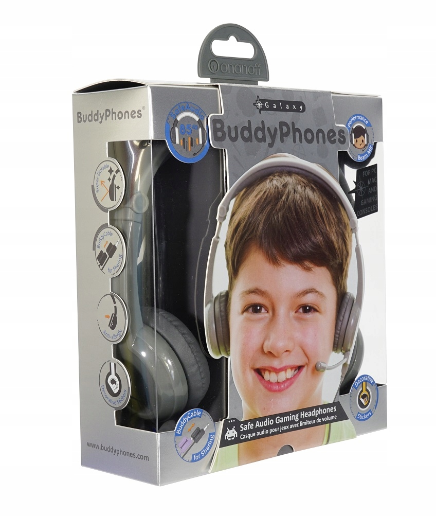 Słuchawki BuddyPhones Galaxy 3+ Szare – Bezpieczne i Wygodne dla Dzieci