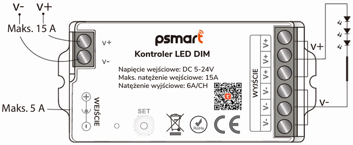 Wysoka moc wyjściowa – Obsługa do 15A dla długich taśm LED