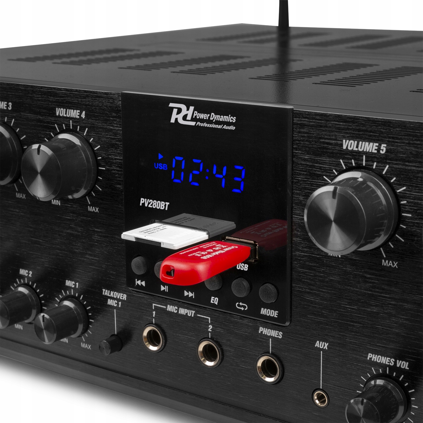 Wzmacniacz audio 8 strefowy 800W PV280BT Power Dynamics – Doskonałe brzmienie w każdym pomieszczeniu