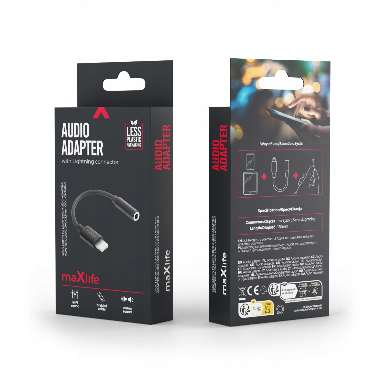 Maxlife adapter audio MXJL-02 jack 3,5 mm - Lightning czarny – Połącz swoje ulubione słuchawki
