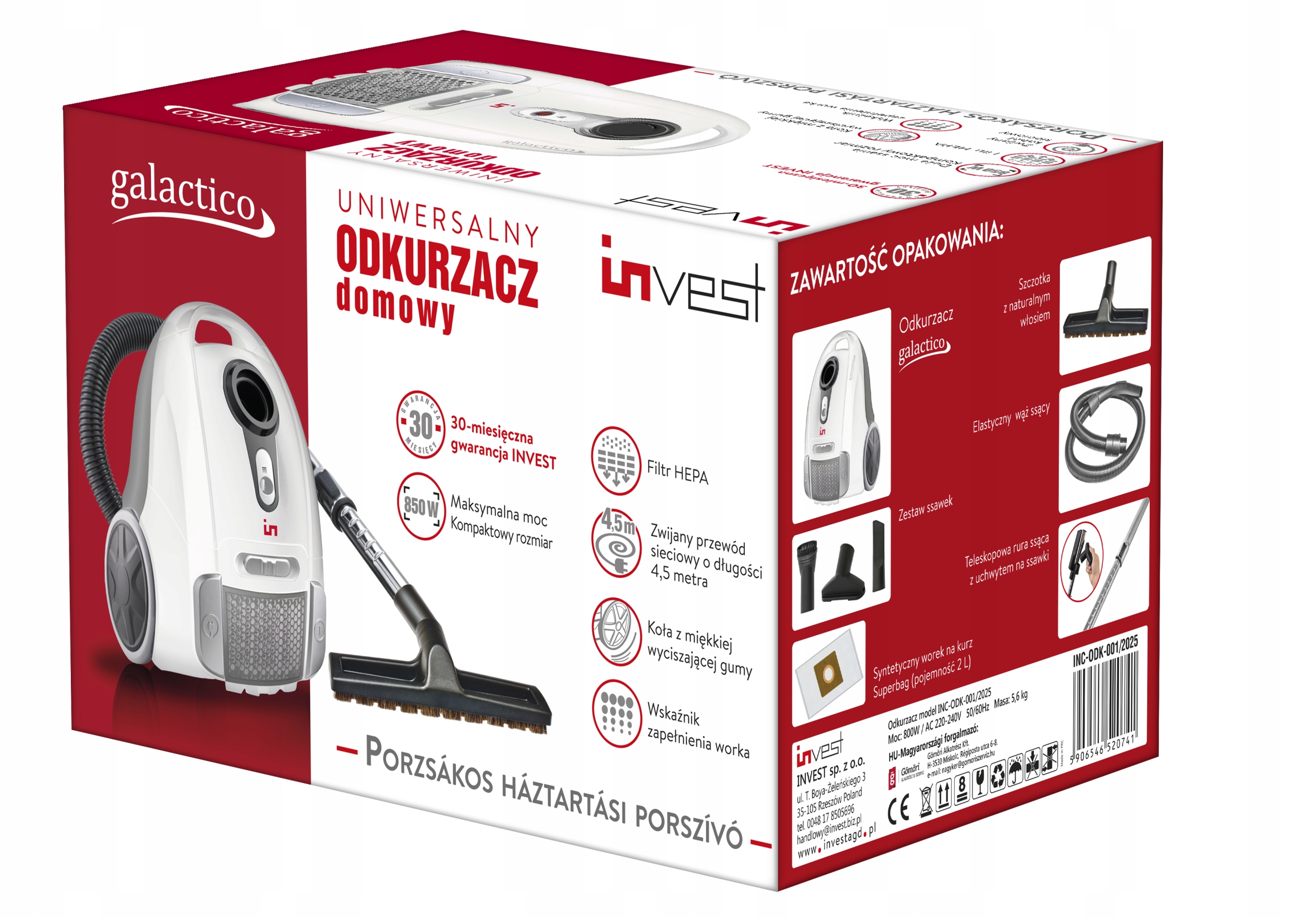 Mocny silnik 850 W – Efektywne usuwanie kurzu i zabrudzeń