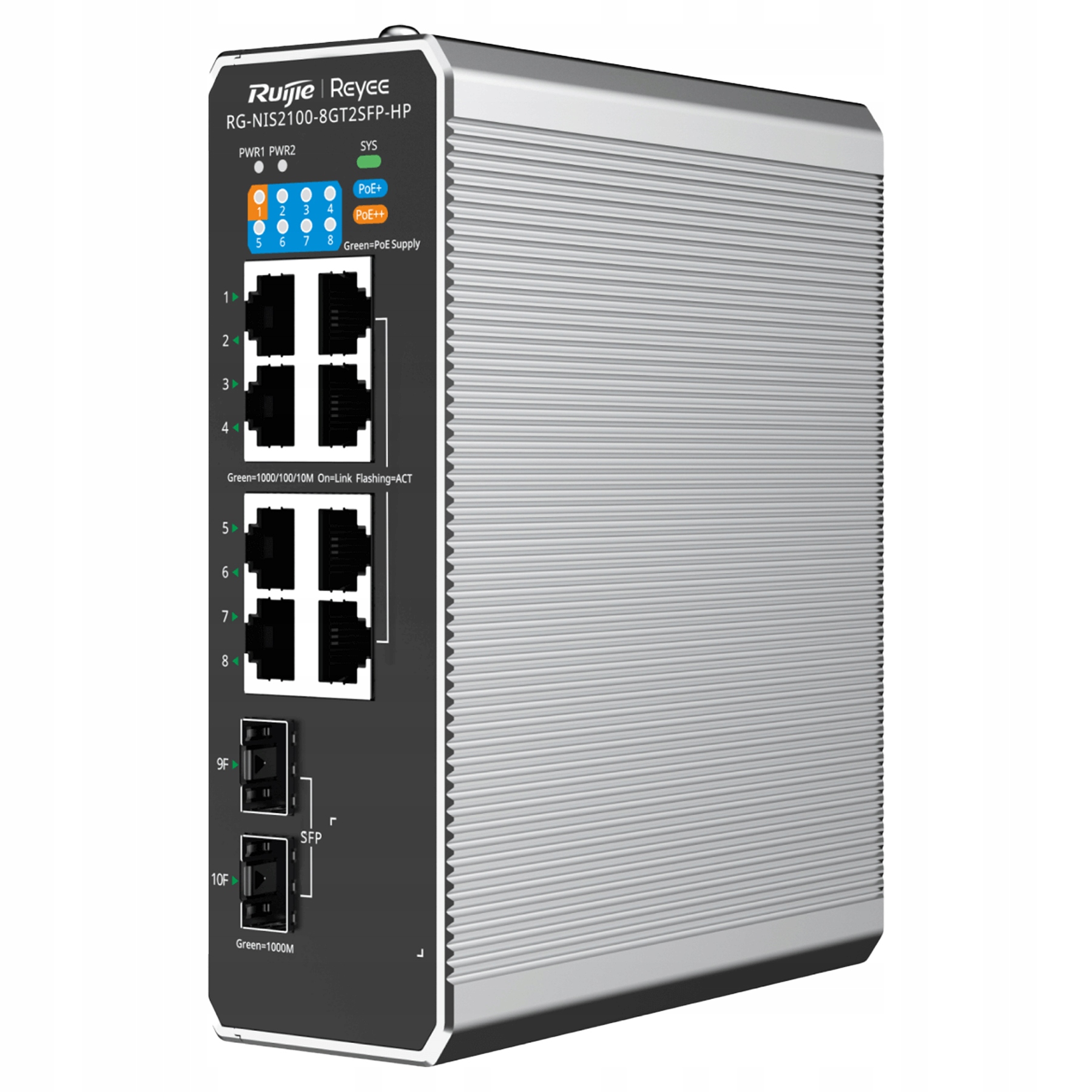 Ruijie Reyee RG-NIS2100-8GT2SFP-HP – Przemysłowy switch zarządzalny z funkcją PoE