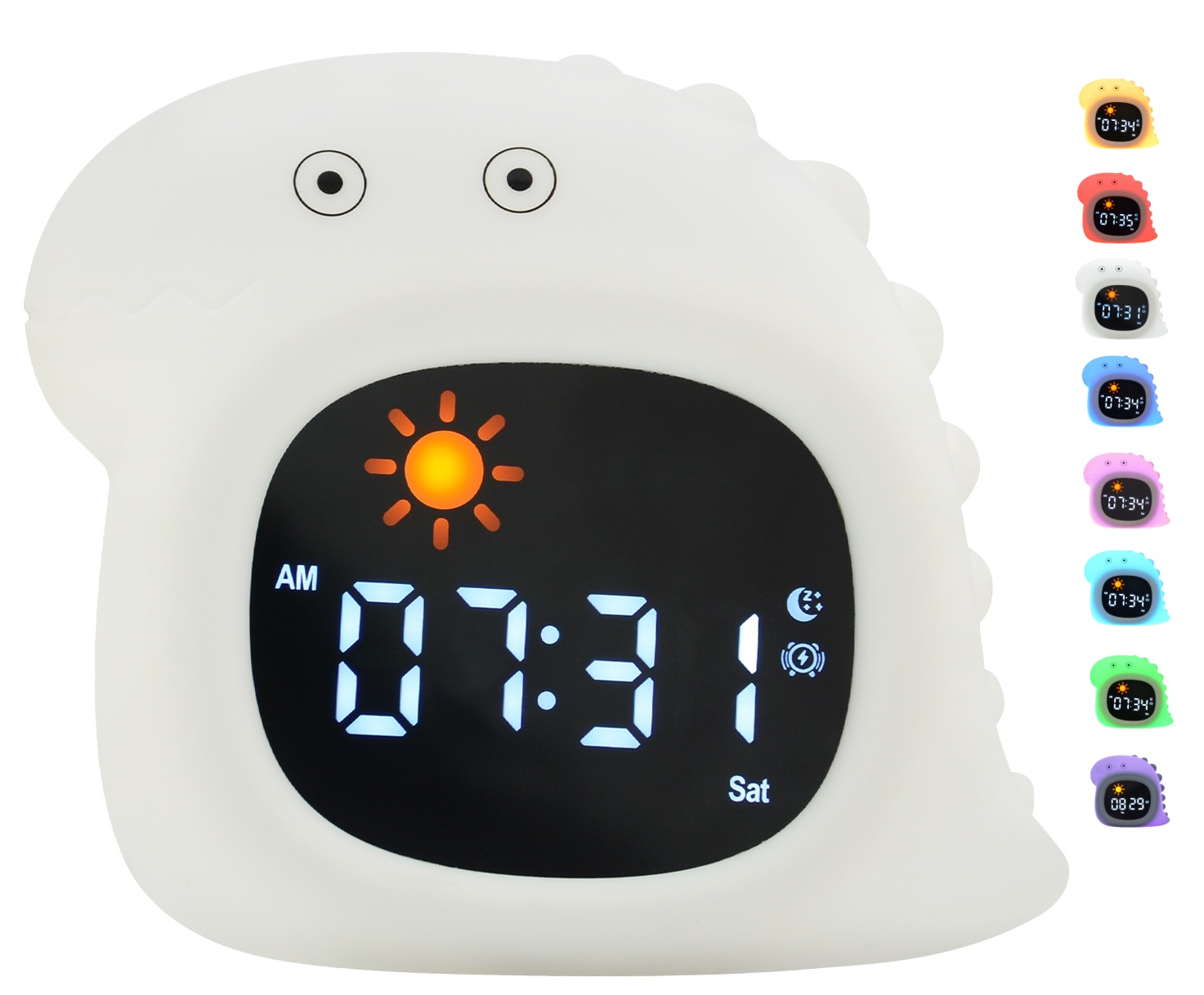Lampka Nocna Silikon Zegar Budzik Data Muzyka Oświetlenie RGB LED 1800mAh / JL-826 / Dinozaur – Idealny towarzysz snu dla dzieci