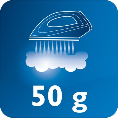 Strumień pary do 50 g/min ułatwia rozprasowywanie zagnieceń