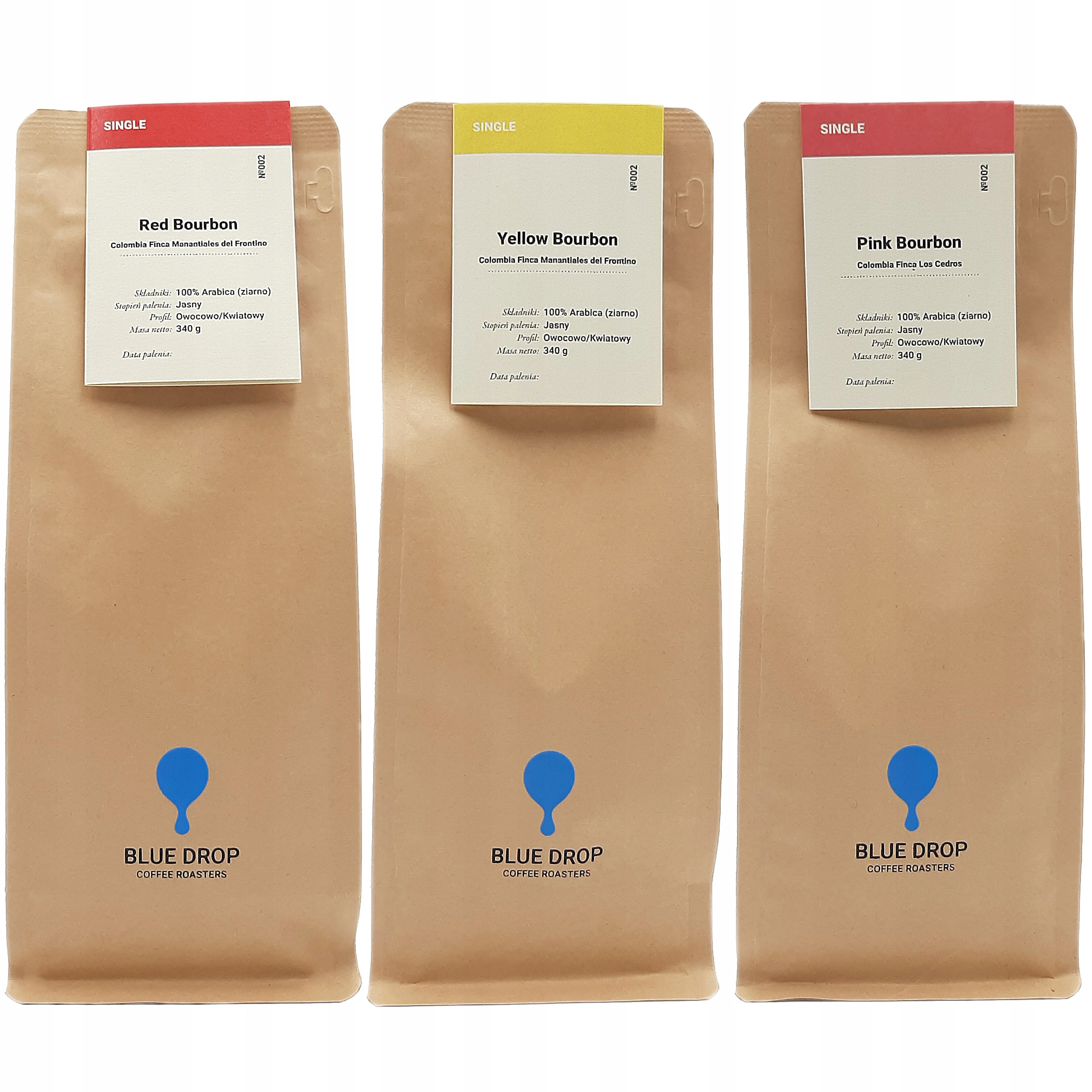 Kawa ziarnista Blue Drop – Odkryj wyjątkowe smaki Bourbonów RED/PINK/YELLOW