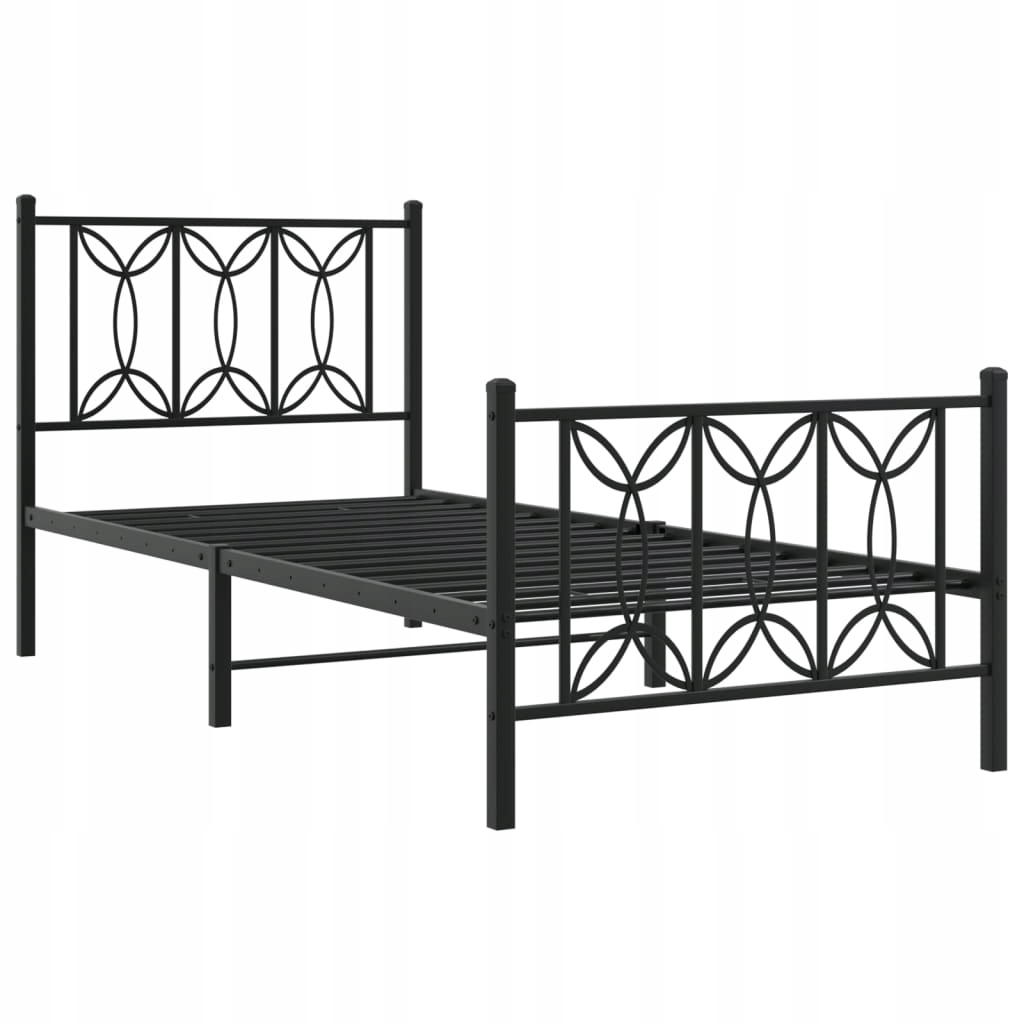 Metalowa rama łóżka z wezgłowiem i zanóżkiem, czarna, 90x190 cm – Idealne rozwiązanie do Twojej sypialni