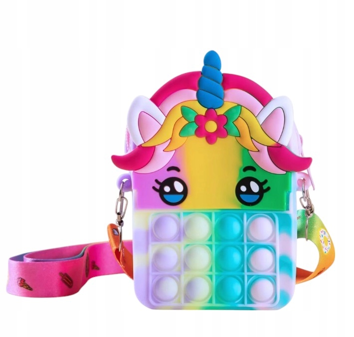 Urocza silikonowa torebka z funkcją Pop It – motyw jednorożca