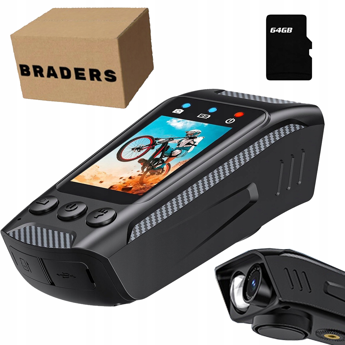 Kamera rowerowa 4K/60FPS sportowa anti-shake, przeciwwstrząsowa + Karta 64GB w zestawie