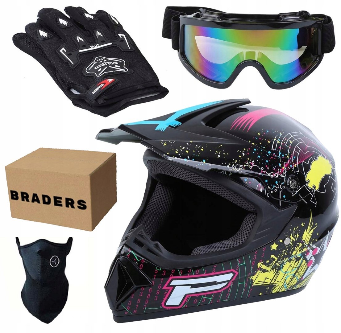 Kompletny Zestaw Motocyklowy: Kask L + Gogle + Rękawice + Maska Enduro Quad – Bezpieczeństwo i styl na trasie