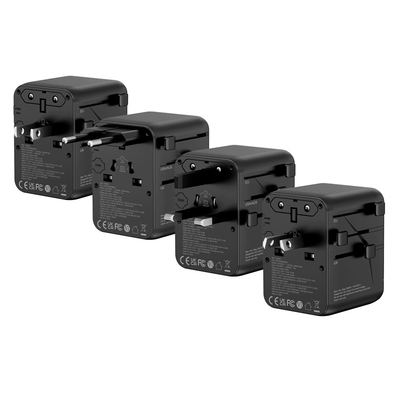 One World Travel Adapter – Uniwersalny adapter podróżny GaN 45W UK/EU/US/AU (czarny)