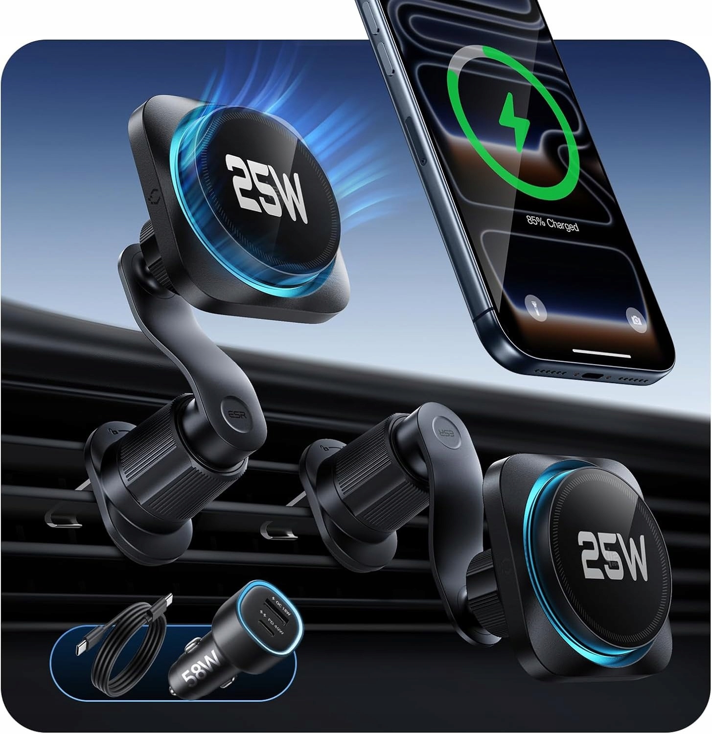 Zestaw zawiera: uchwyt i kabel USB-C