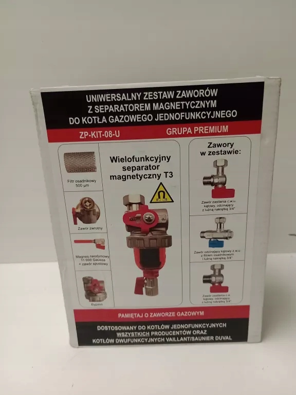 Uniwersalny zestaw zaworów kątowych do kotłów gazowych jednofunkcyjnych z separatorem magnetycznym T3