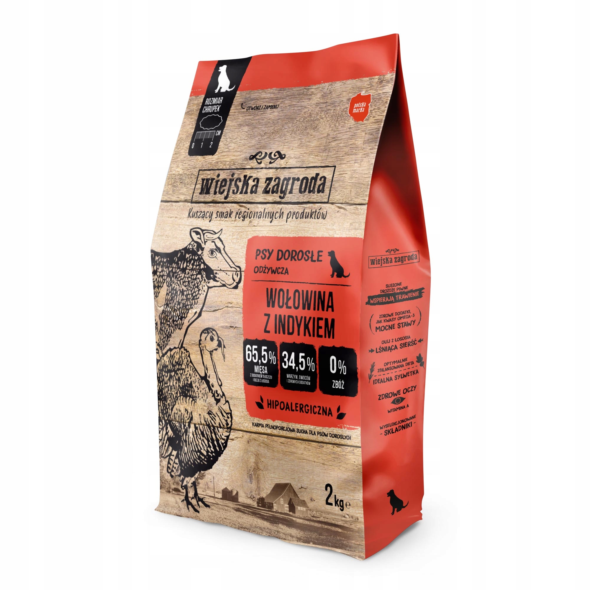 Wołowina z indykiem – Sucha karma dla psa 2 kg od Wiejskiej Zagrody