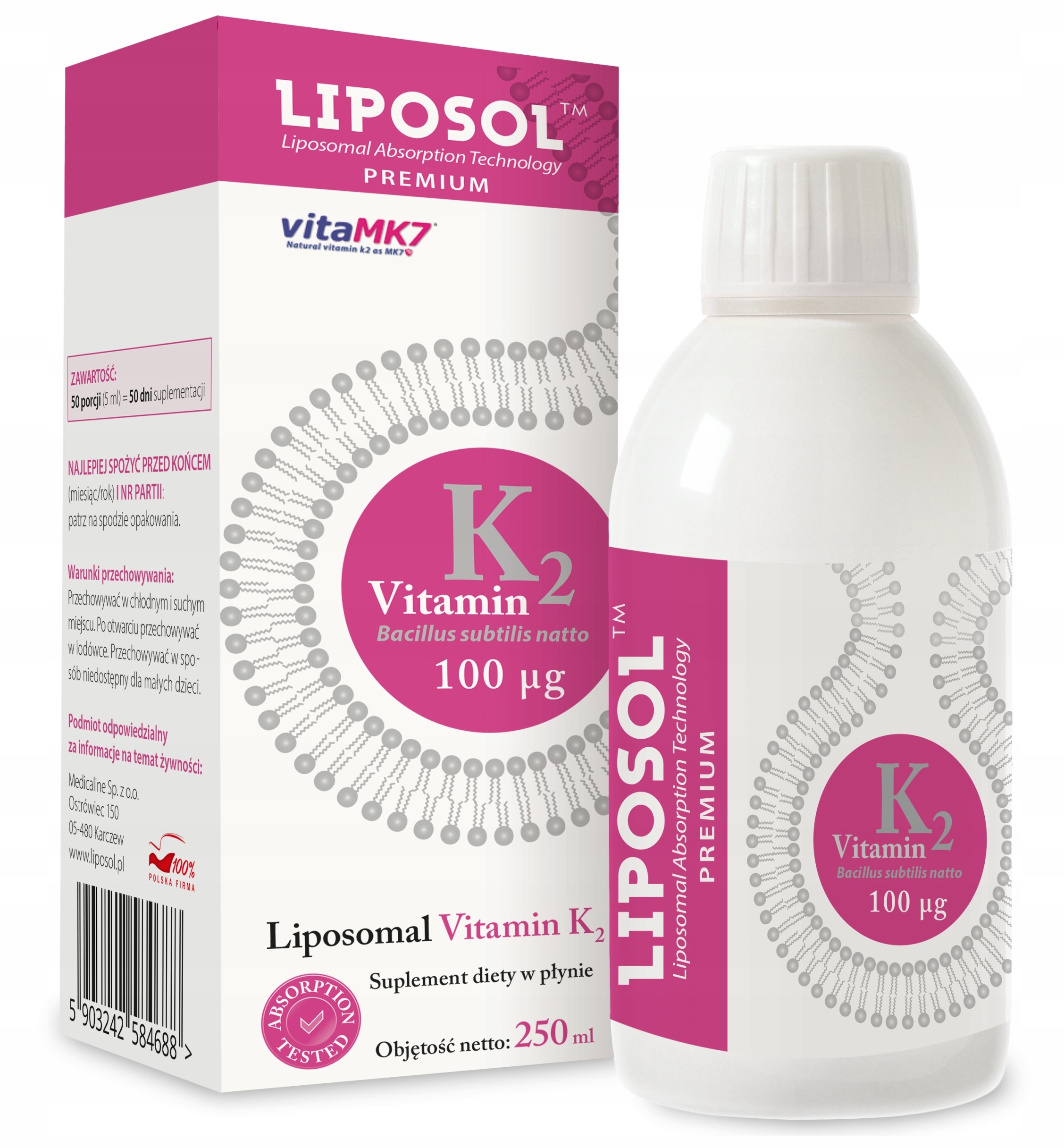 Liposol Witamina K2 (Vita MK7) 100 µg – Suplement diety o wysokiej biodostępności