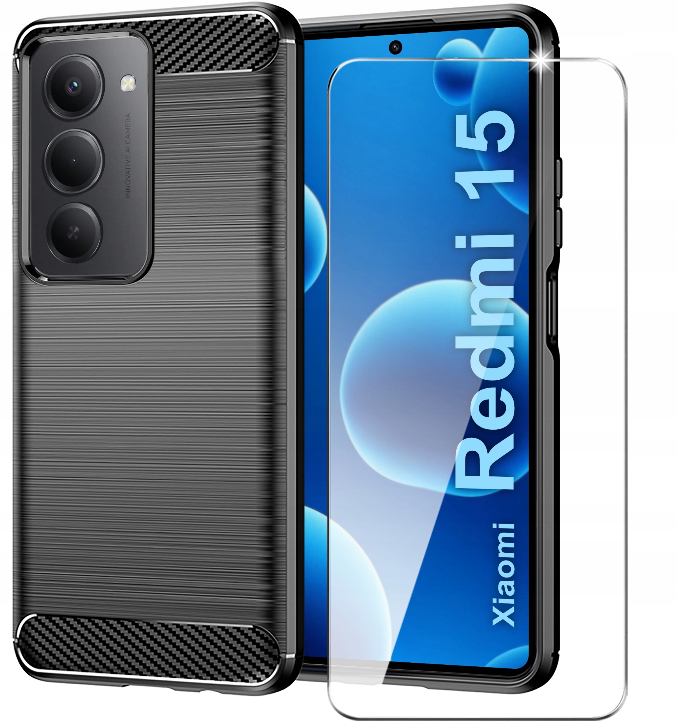 Etui do Xiaomi Redmi 15 4G | 5G – Pancerne Carbon CASE z Szkłem 9H