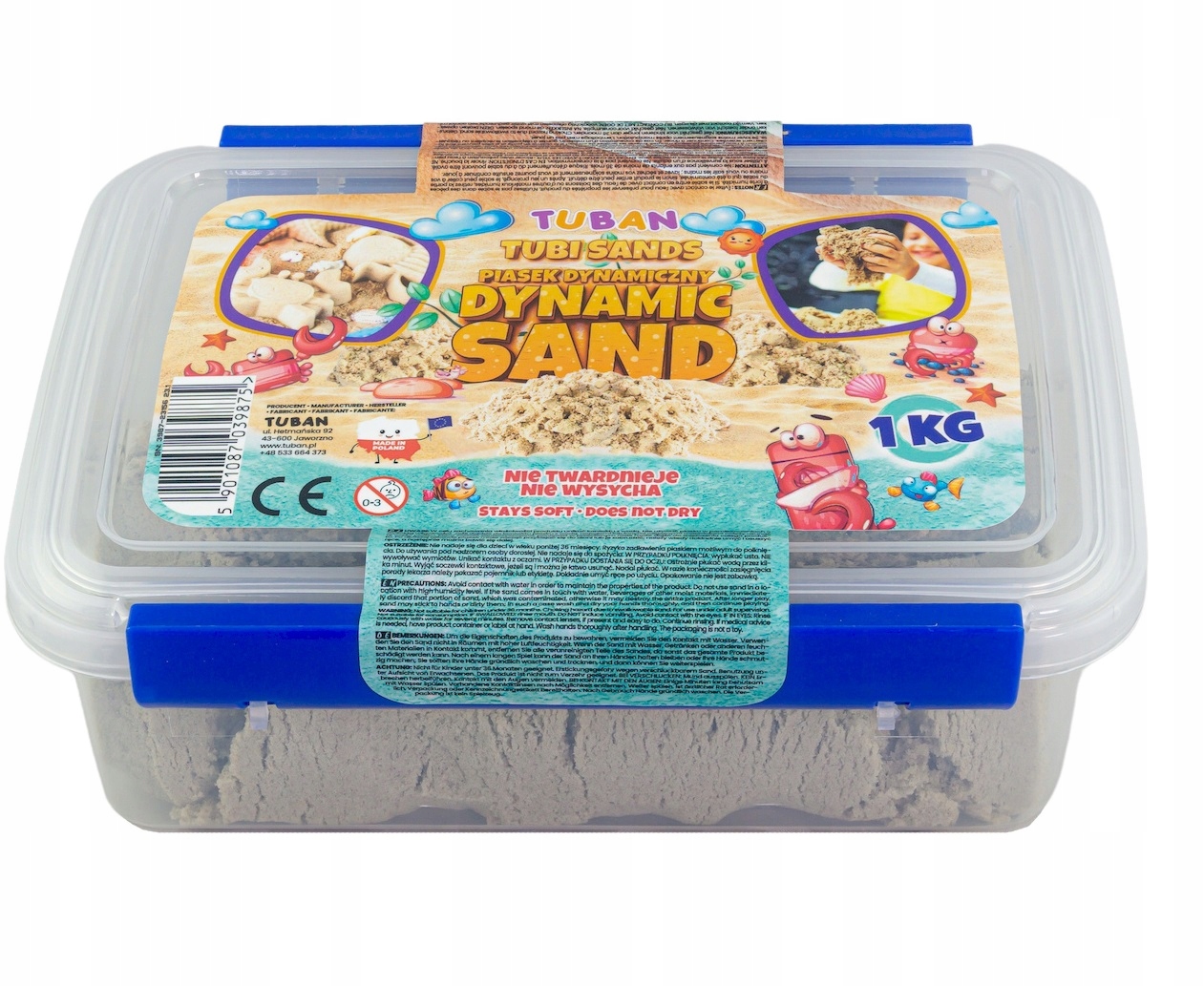 TUBAN Piasek dynamiczny 1kg w pudełku, naturalny – Kreatywna zabawa dla dzieci