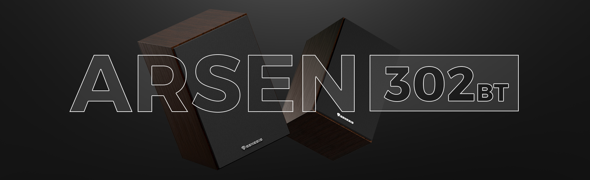 Brązowe głośniki Genesis Arsen 302BT 2.0 ustawione pod kątem na ciemnym tle. Stylowy design z gładkim wykończeniem