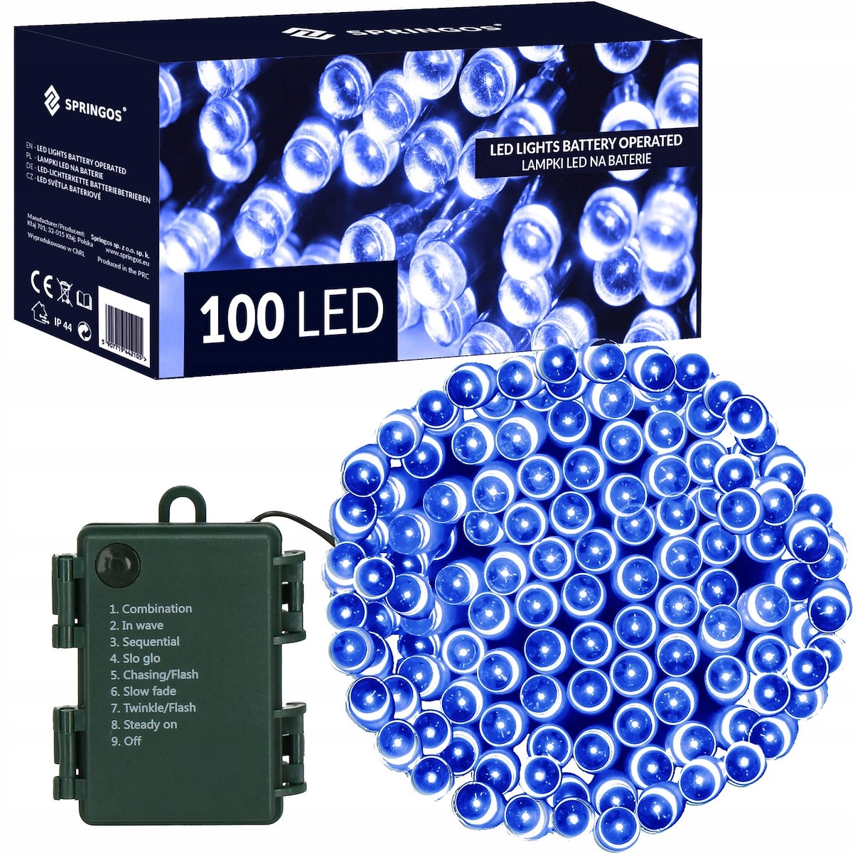 Lampki choinkowe 100 LED na baterie niebieskie z programatorem – Magia świąt w Twoim domu
