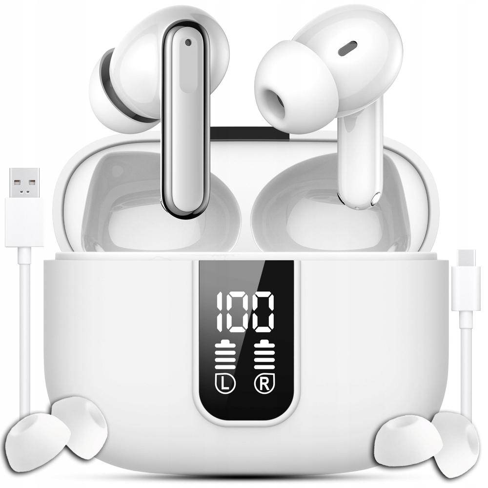 Słuchawki Bezprzewodowe Bluetooth Dokanałowe Białe ANC ENC BT 5.3 Powerbank – Nowoczesne rozwiązanie audio