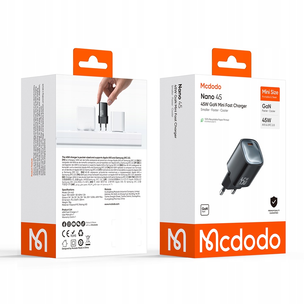 Szybka ładowarka sieciowa Mcdodo GaN Nano 45W – Kompaktowa moc dla Twojego urządzenia