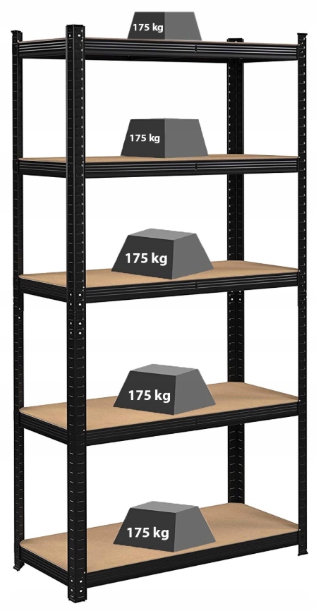 Regał Magazynowy Garażowy Warsztatowy Metalowy Czarny Ocynk 875kg 180x90cm – Idealne rozwiązanie do przechowywania