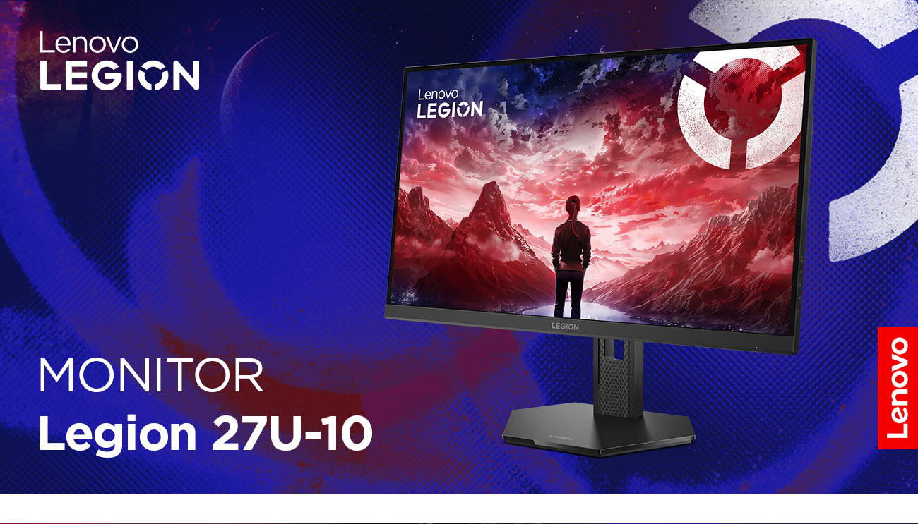 Monitor Lenovo Legion 27Q-10 z wizualizacją gry komputerowej na ekranie