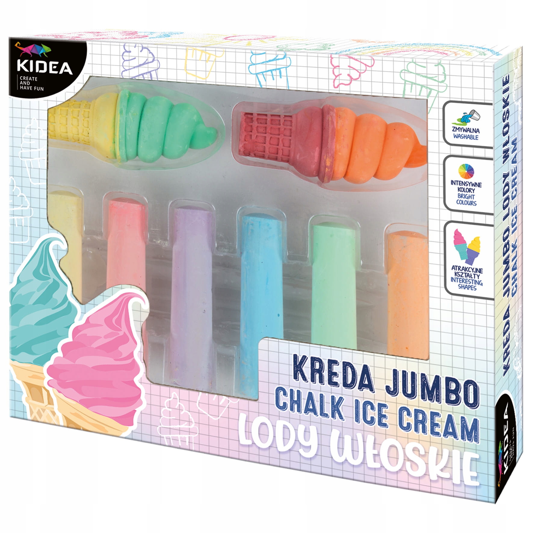 Kreda jumbo lody włoskie 8 elementów KIDEA – Kolorowa zabawa na świeżym powietrzu