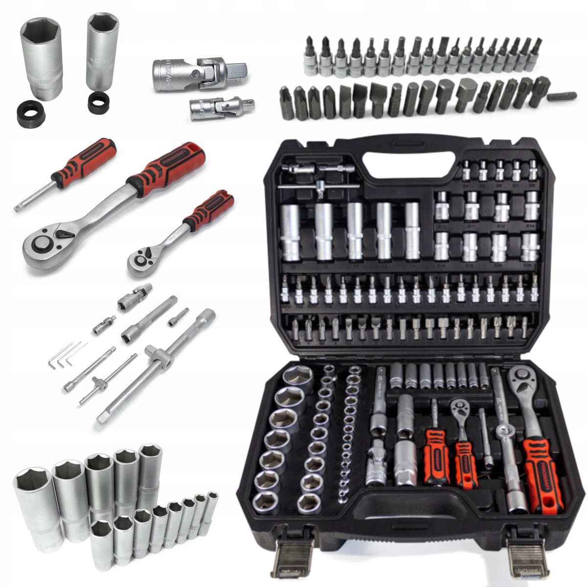 Bogaty zestaw kluczy nasadowych – 108 elementów w jednym miejscu