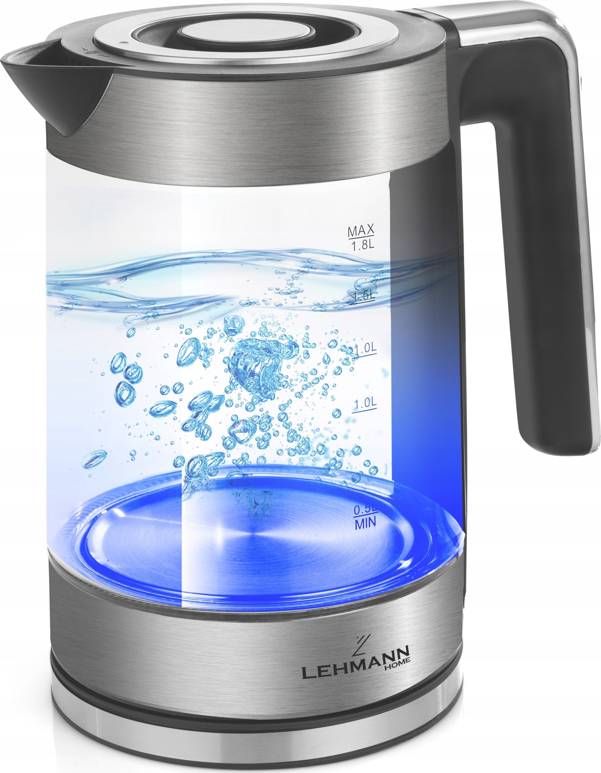 Czajnik elektryczny Lehmann 1,8L Czarno-Srebrny 2200W Stal Nierdzewna INOX Waga produktu 1.05 kg
