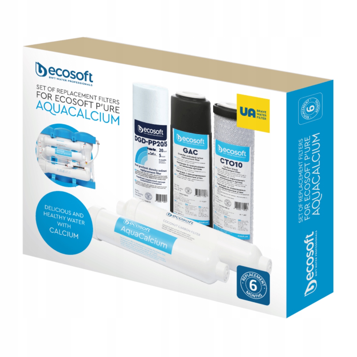 Ecosoft Pure Aquacalcium – Zestaw 5 wkładów do filtra odwróconej osmozy