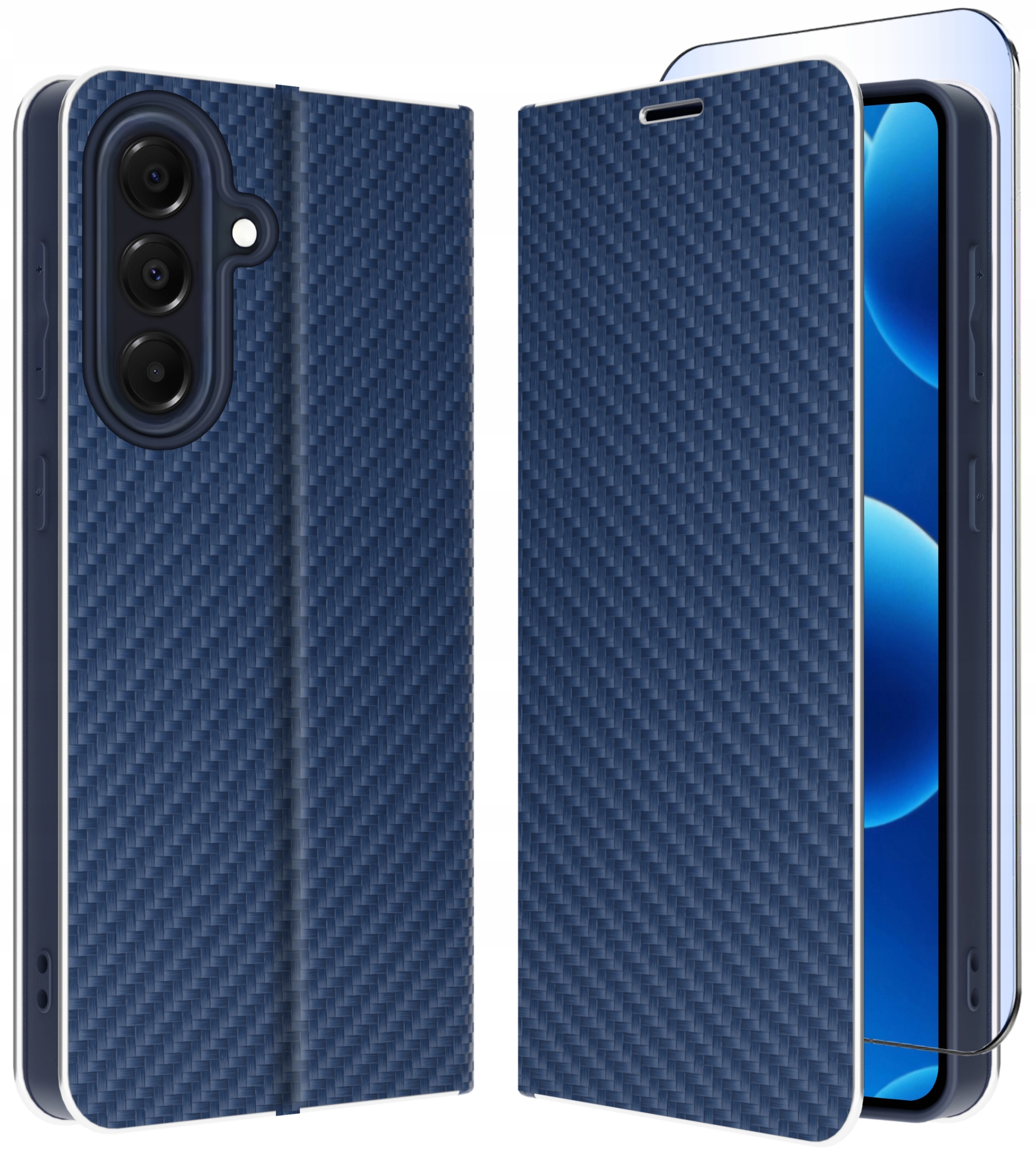 Etui do Samsung A57 | CARBON PORTFEL BOOK TOKRA CASE CLASSIC + SZKŁO – Ochrona i styl w jednym
