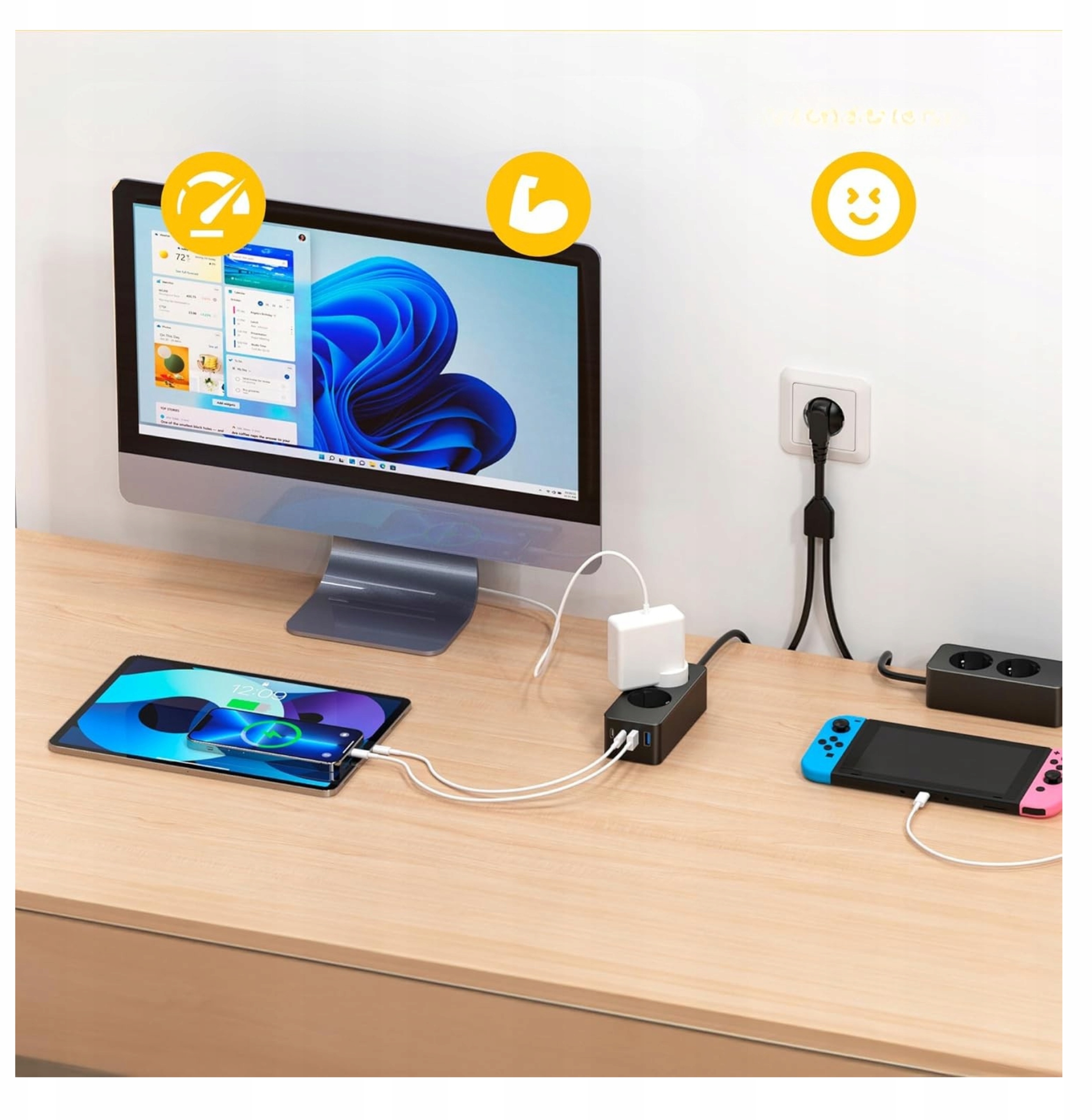 Wiele portów zasilania – AC, USB-A i USB-C w jednym urządzeniu