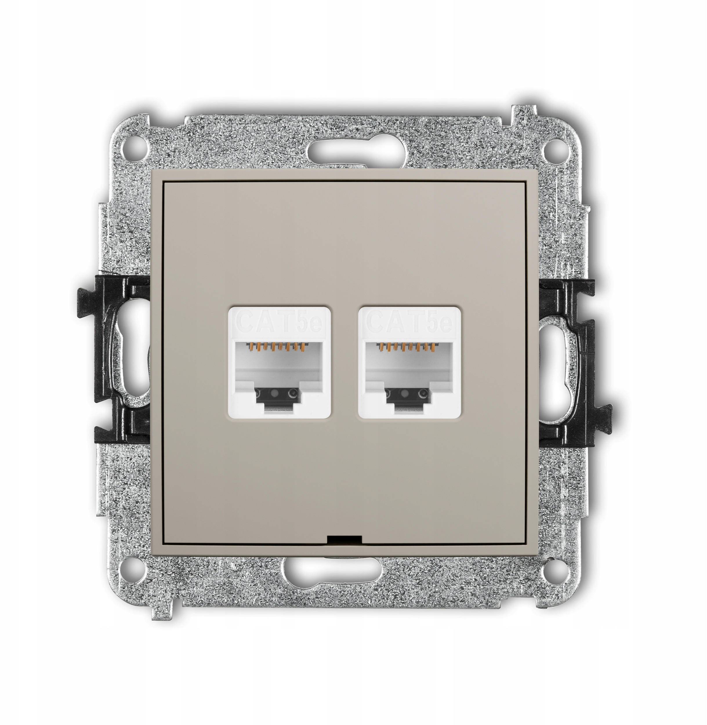 MINI Mechanizm gniazda komputerowego podwójnego 2xRJ45, kat. 5e, 8-stykowy taupe