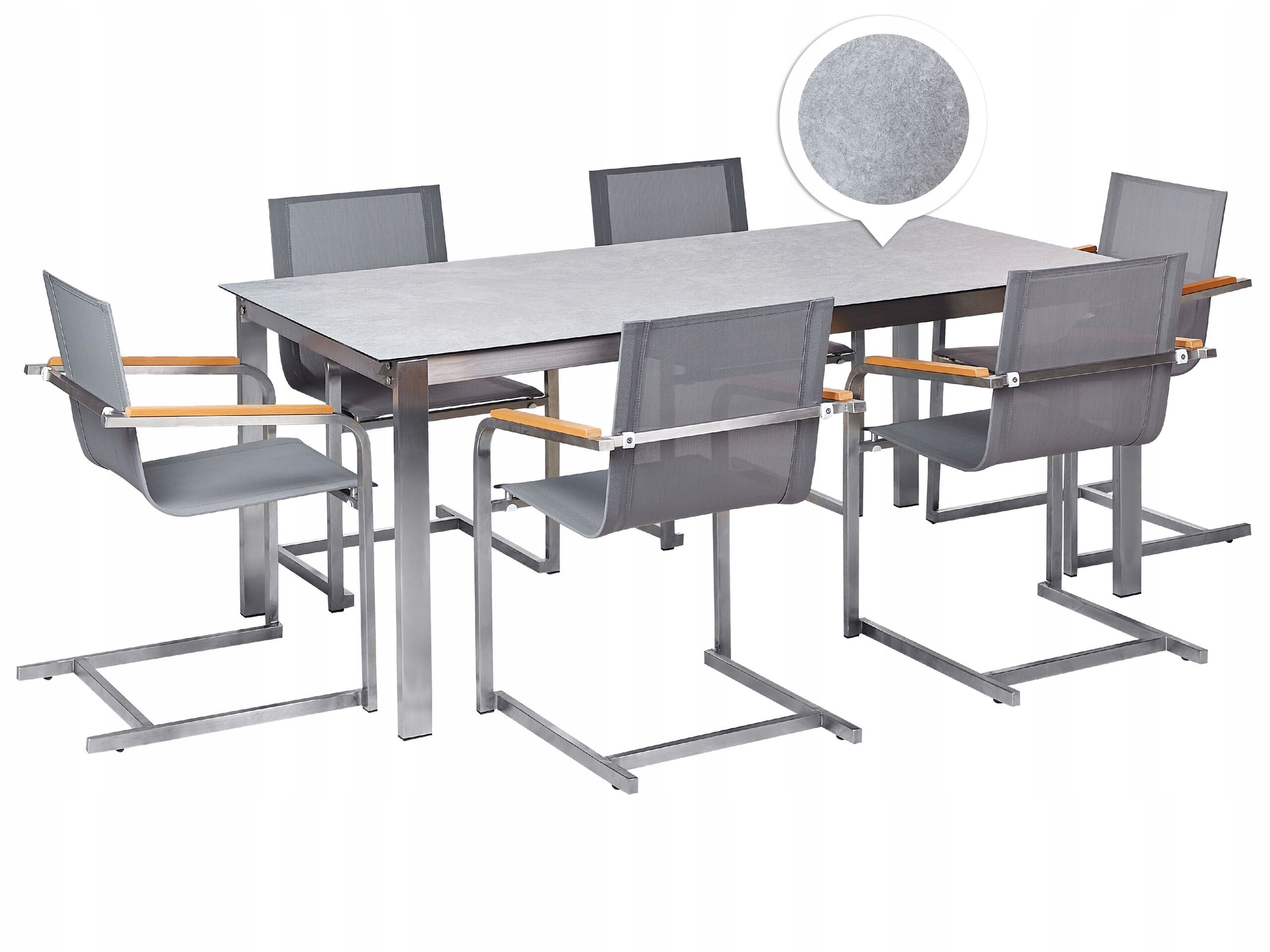 Beliani Zestaw ogrodowy stół szklany i 6 krzeseł szary COSOLETO – Idealne miejsce do spotkań w ogrodzie