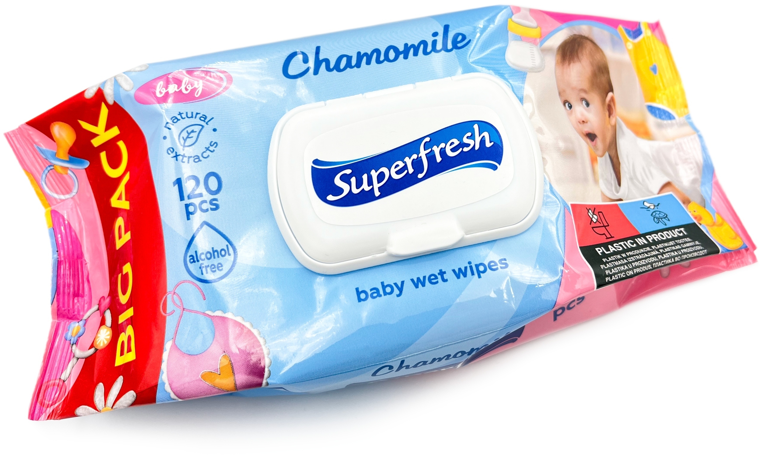 Chusteczki nawilżane dla dzieci SUPERFRESH, z klapką, 120 szt. – Delikatna pielęgnacja dla Twojego malucha