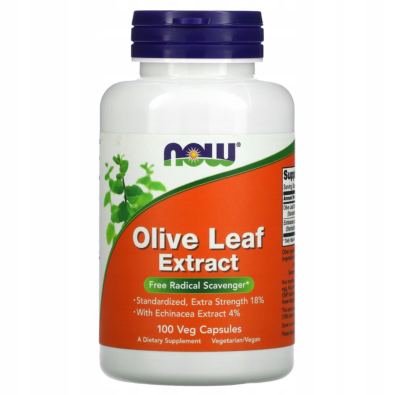 NOW FOODS Olive Leaf Extract - Wyciąg z liścia oliwnego 400 mg z jeżówką wąskolistną (100 kaps.)