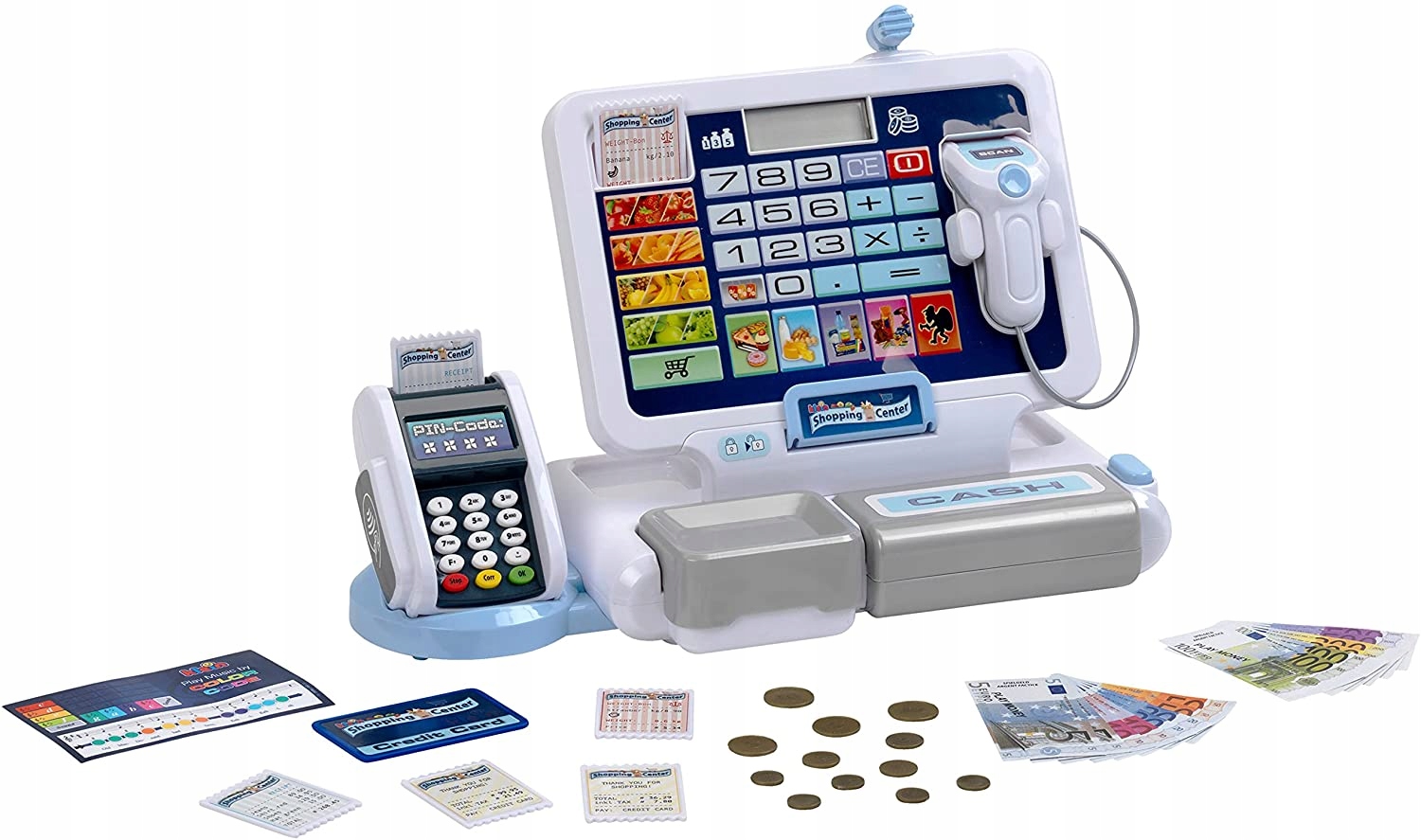 Akcesoria w zestawie: monety, banknoty i karty