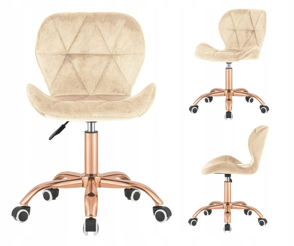 Krzesło obrotowe VASTO OFFICE VELVET BEIGE ROSE GOLD – Elegancja i komfort w Twoim biurze
