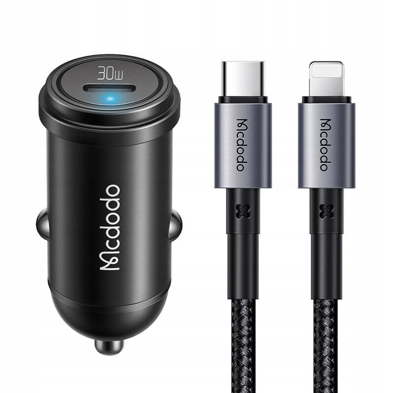 Ładowarka samochodowa Mcdodo CC-7492, USB-C, 30W + kabel USB-C do Lightning – Elegancja i wydajność w Twoim samochodzie