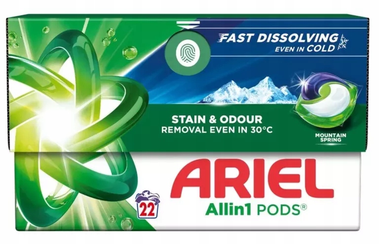 Kapsułki do prania Ariel Allin1 PODS Mountain Spring – Doskonałe rezultaty w każdym praniu