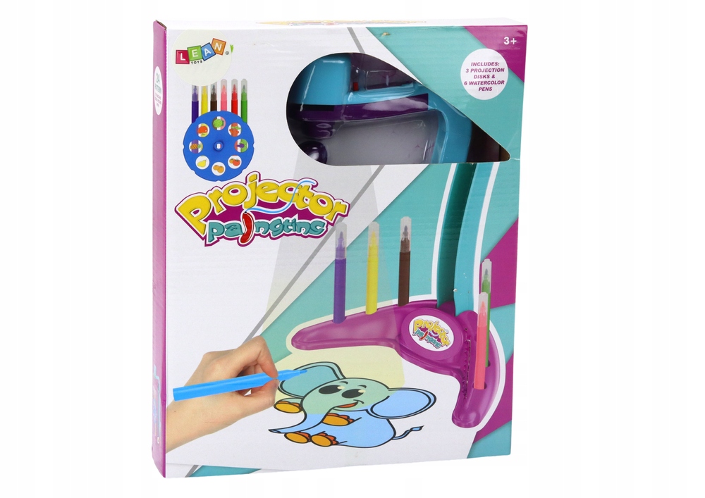 LeanToys Projektor Do Rysowania 3 Wymienne Dyski Pisaki Fioletowy – Kreatywna zabawa dla dzieci