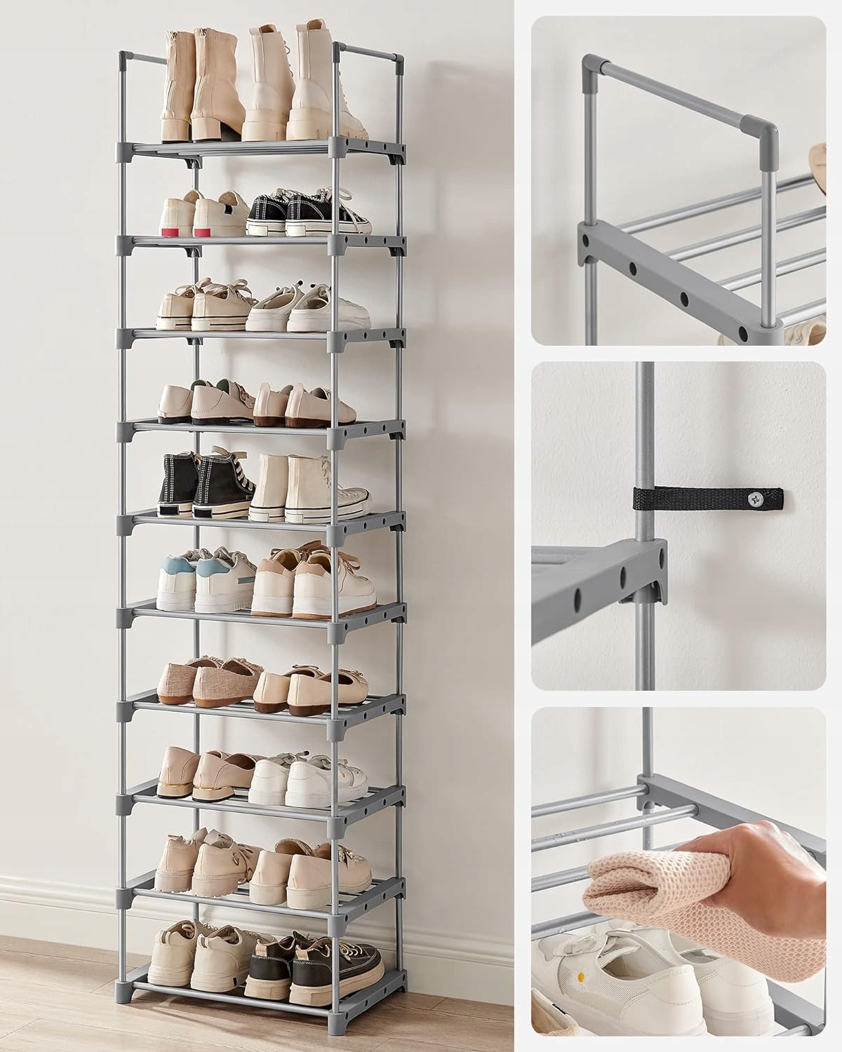 PÓŁKA NA BUTY STOJAK SZAFKA REGAŁ NA OBUWIE SZARA WOLNOSTOJĄCA 45x30x174cm – Idealne rozwiązanie do przechowywania obuwia