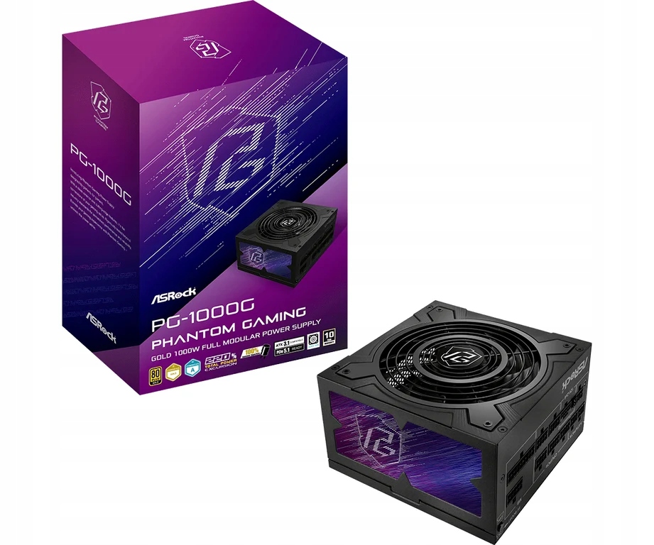 Zasilacz ASRock PHANTOM GAMING 1000W 80 Plus Gold – Wydajność i niezawodność dla Twojego PC