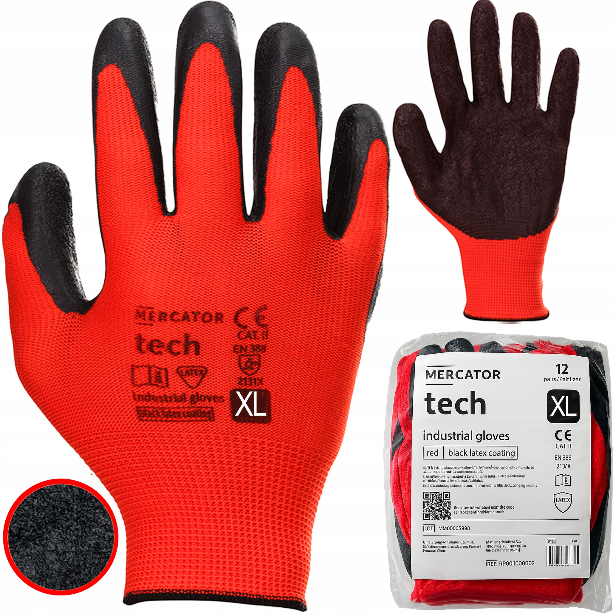Rękawice Robocze MERCATOR Tech Red+Black Latex - XL - 12 Par